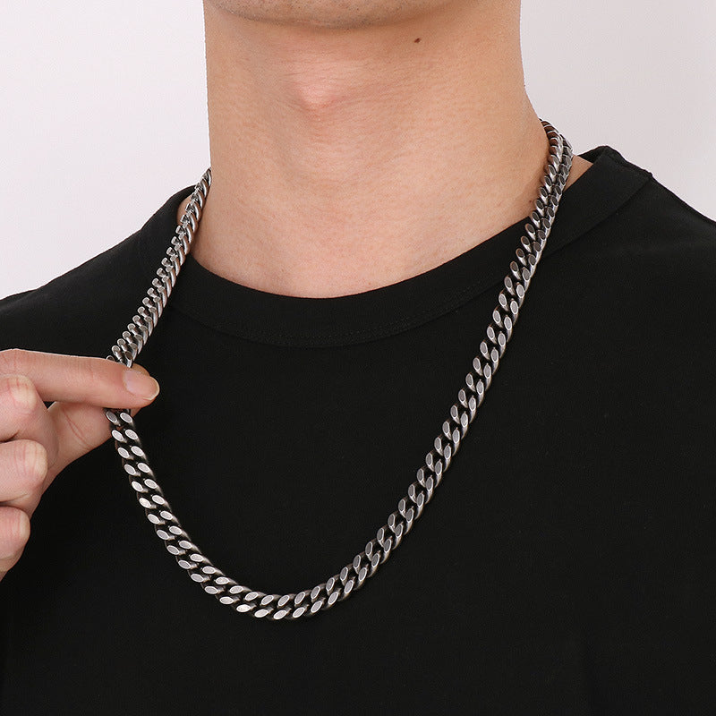 Planderful Men Stainless Steel Oxidized Button Necklace