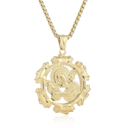European And American Stainless Steel Gear Pendant Necklace