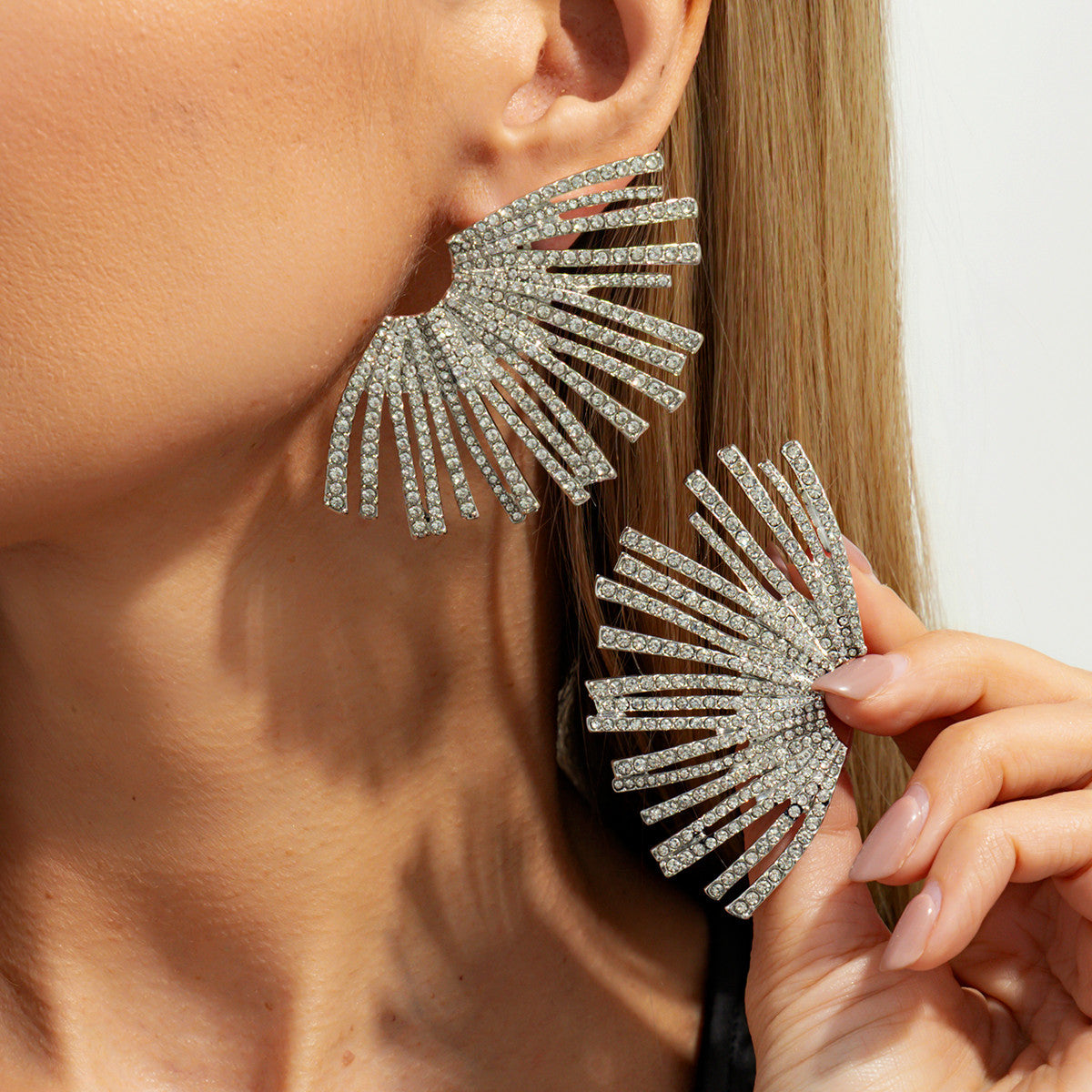 Planderful Vienna Verve Zircon Earrings For Women Fan Shaped Geometric Inlaid Statement