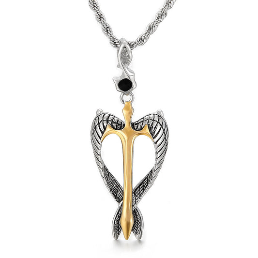 Retro Egyptian Pharaoh Men's Pendant with Eagle Angel Wings in Titanium Steel