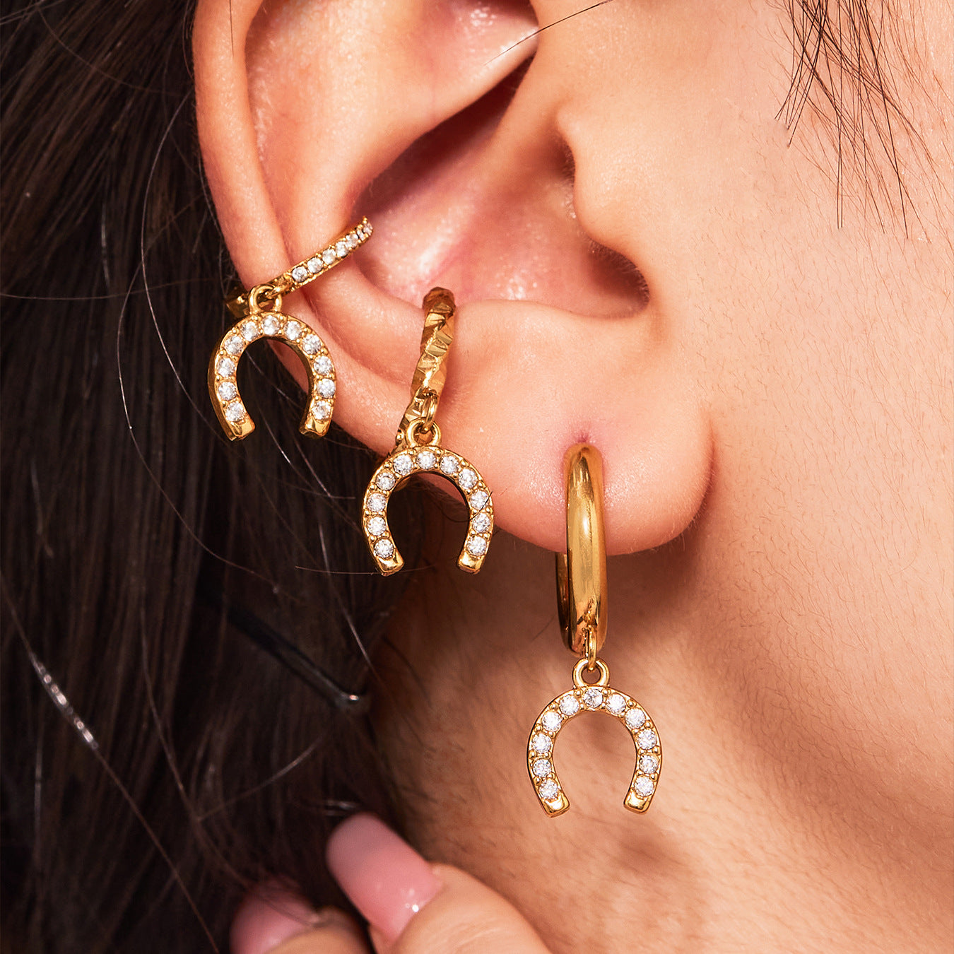 Planderful Zircon Horseshoe Earrings For Her Gold Plated
