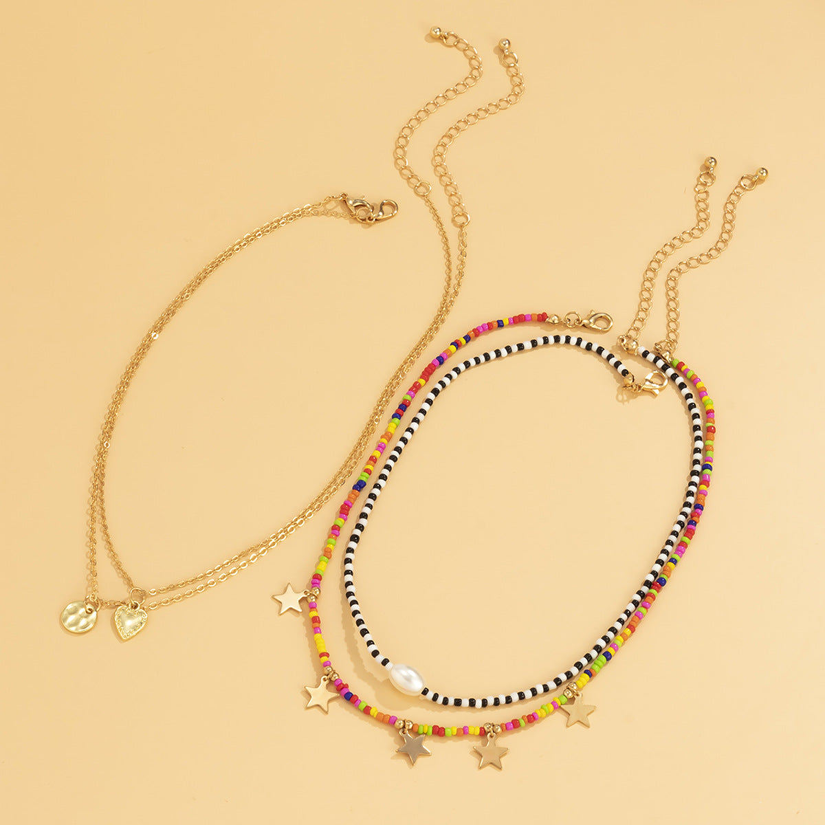 Planderful Vienna Verve Beaded Heart Necklace For Women Colorful Fringe Star Pendant Statement Jewelry