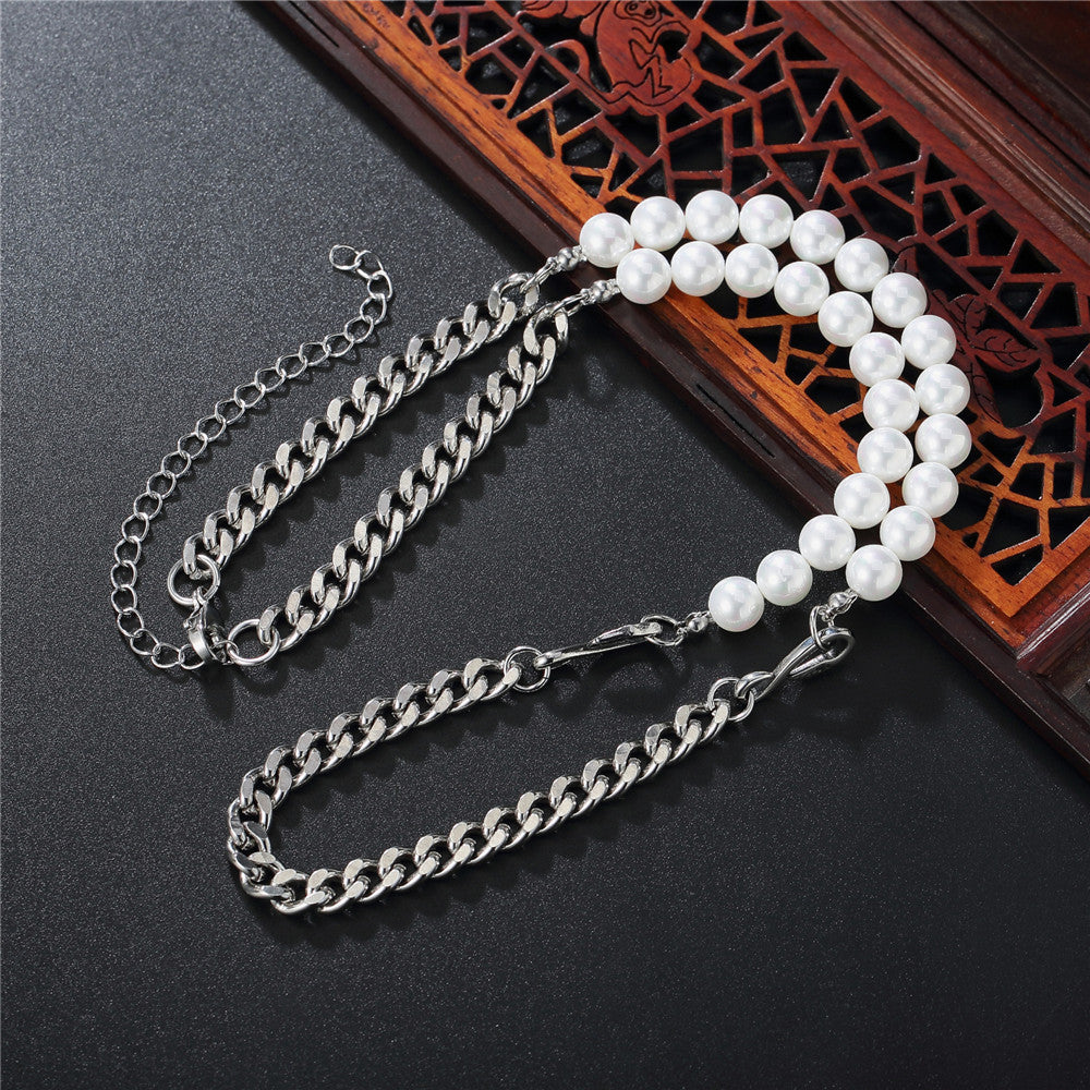 Planderful Pearl Chain Collarbone Necklace Titanium Steel Unisex Jewelry For Everyday Protection And Style