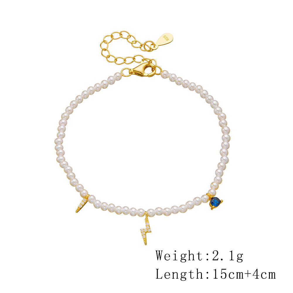 S925 Sterling Silver Pearl Bracelet French Retro Elegant