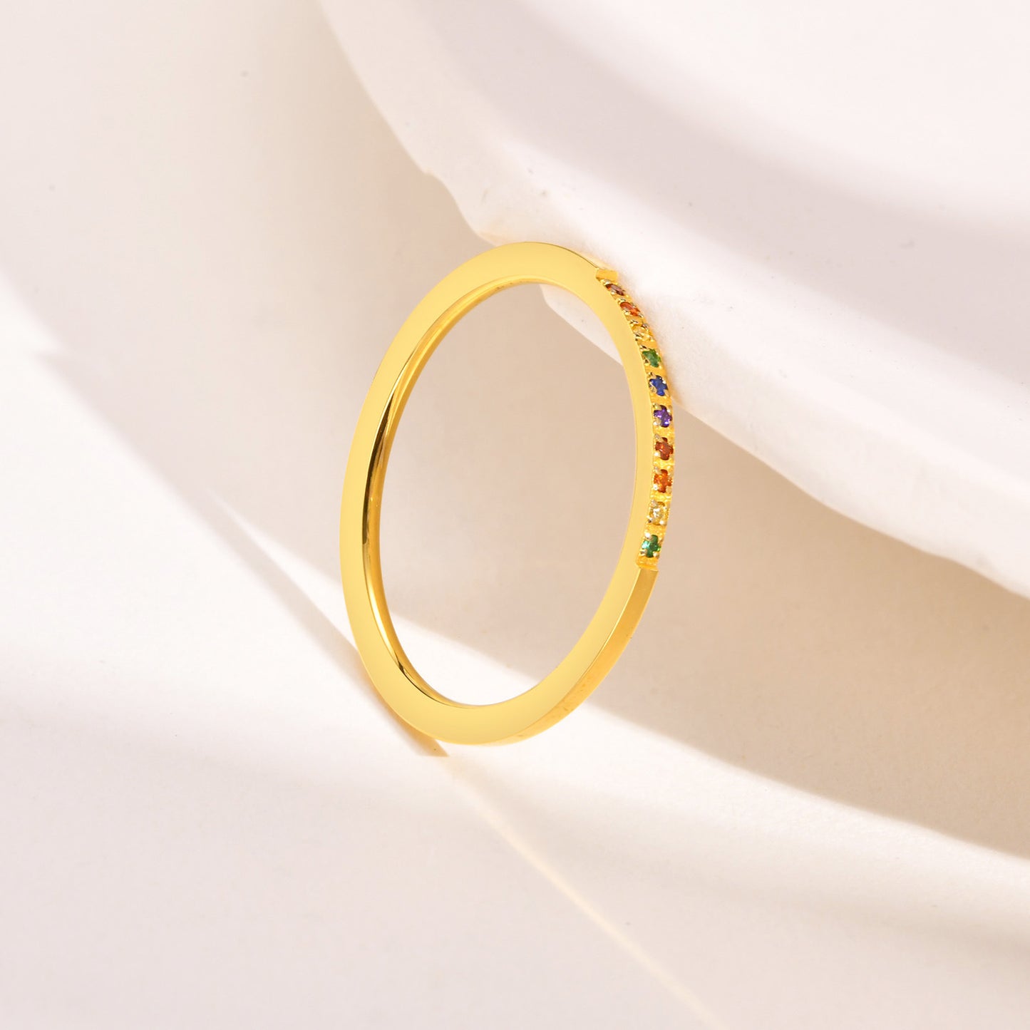 Stainless Steel Thin Ring 1mm Inlaid With Colored Zircon