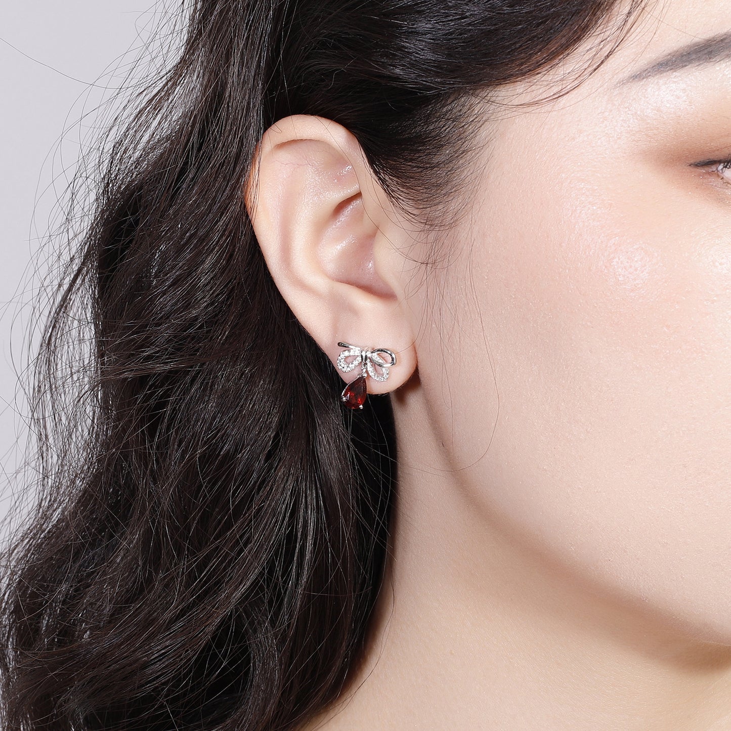 Sweet Bowknot Pear Shape Natural Gemstone Silver Drop Earrings