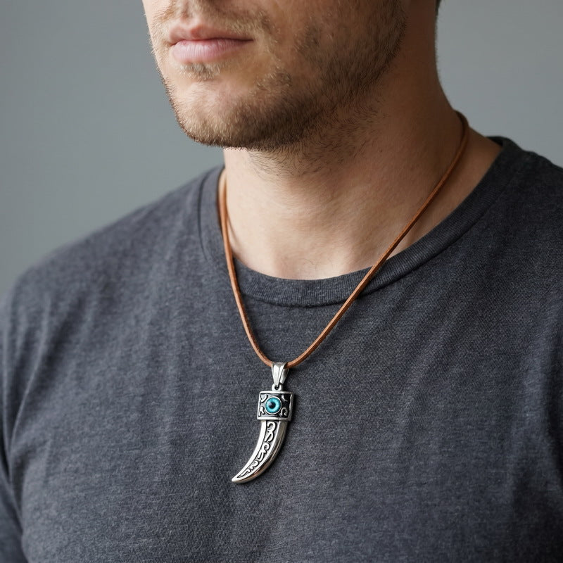 Punk Hip Hop Style Stainless Steel Wolf Tooth Shape Men's Pendant Skull Necklace