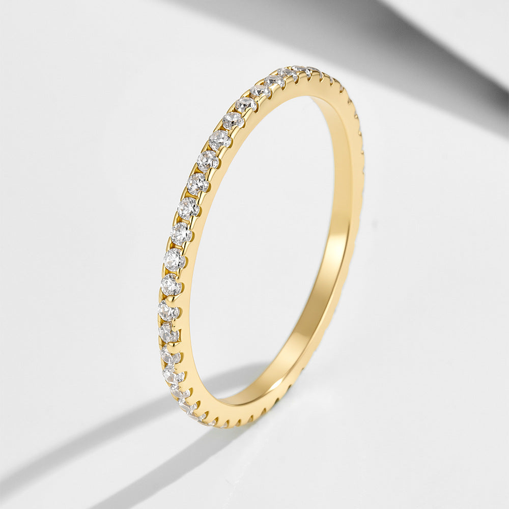 S925 Sterling Silver Plain Ring Row Zircon Ring Stacked