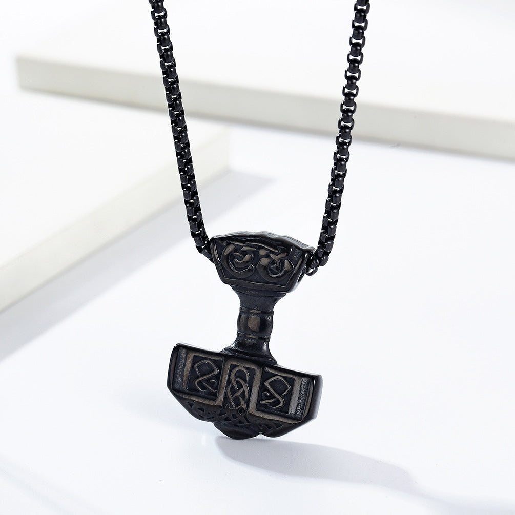 Cross-Border Retro Nordic Thor's Hammer Titanium Steel Necklace