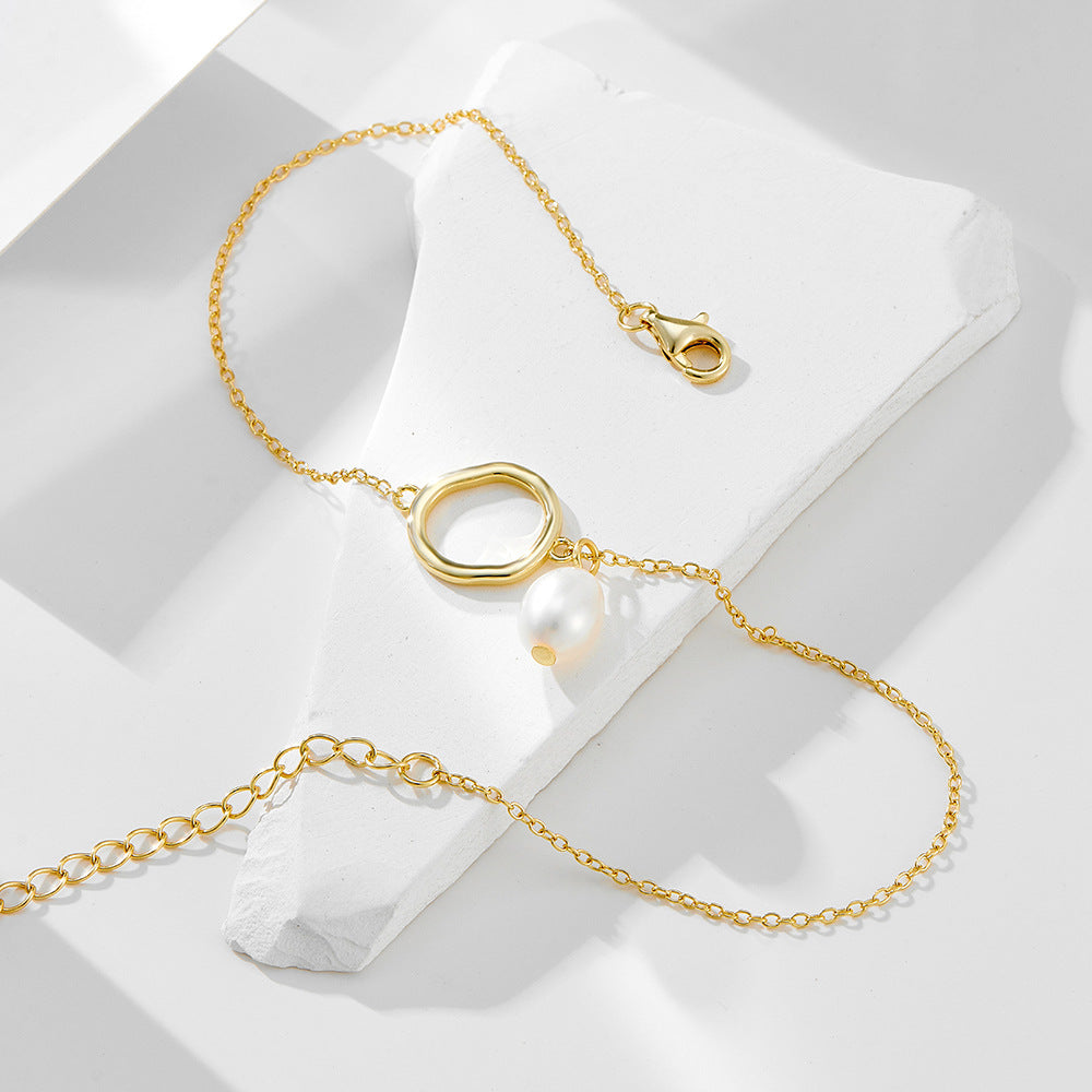 Europe And The United States 925 Sterling Silver Natural Pearl Anklet Cold Wind Bracelet