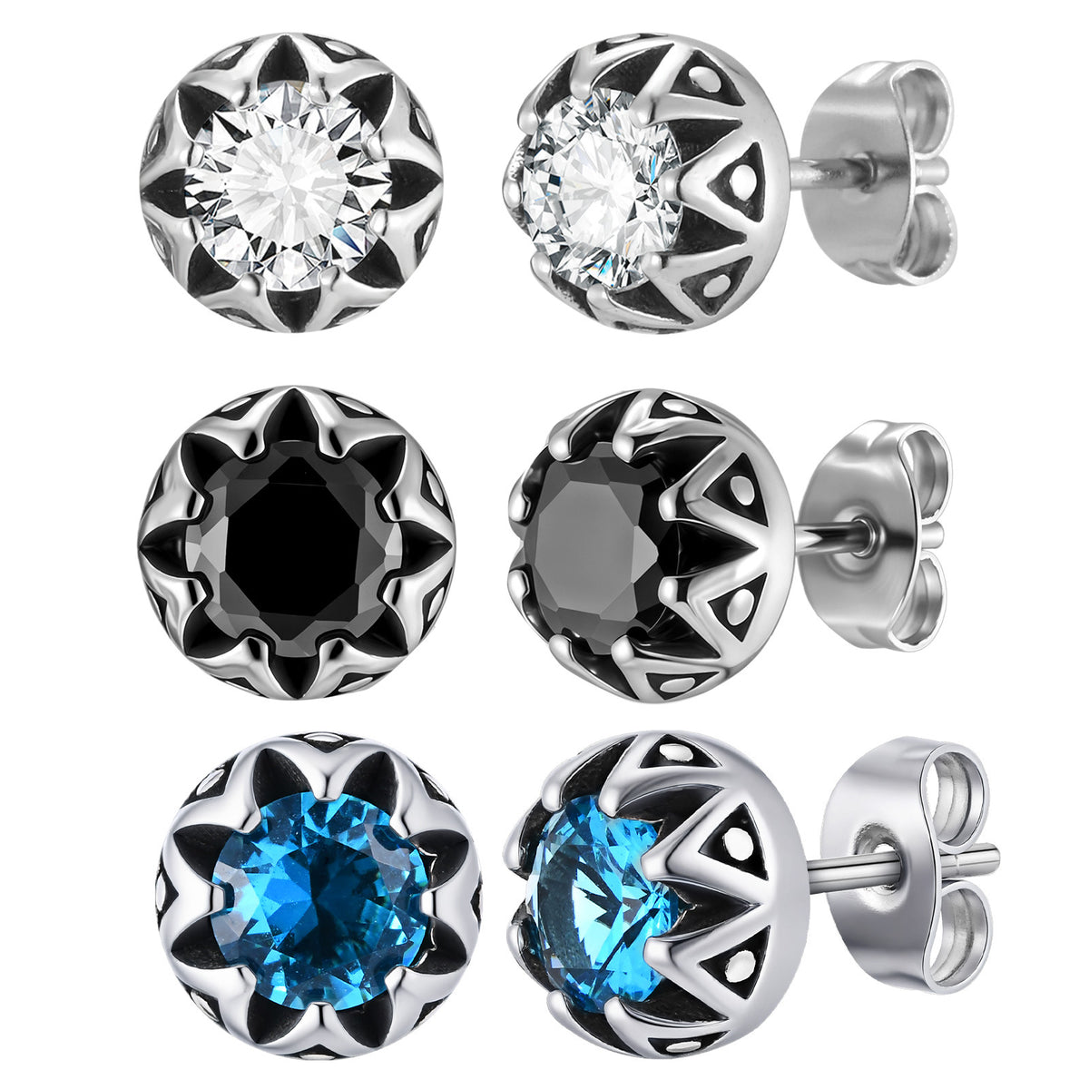 Crown-Set Zircon Single Stud Earring
