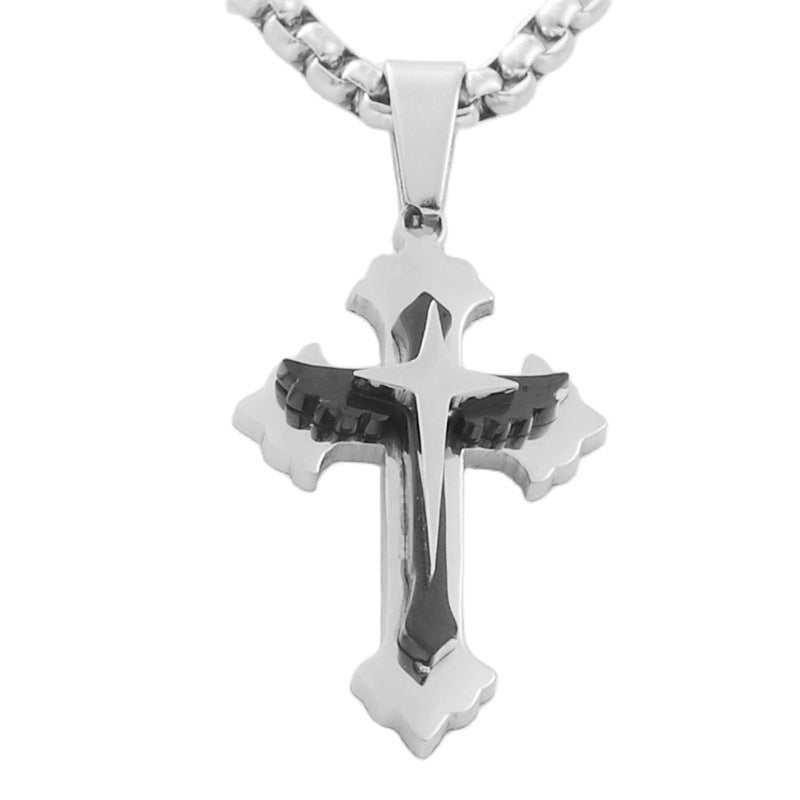 Personalized Retro Titanium Steel Cross Pendant Necklace for Men - Trendy Stainless Steel Design