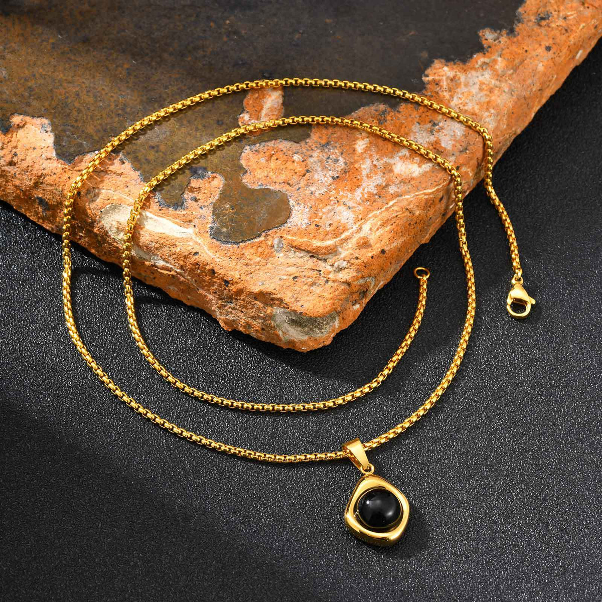 Stainless Steel Stone-Inlay Pendants — Chain Optional