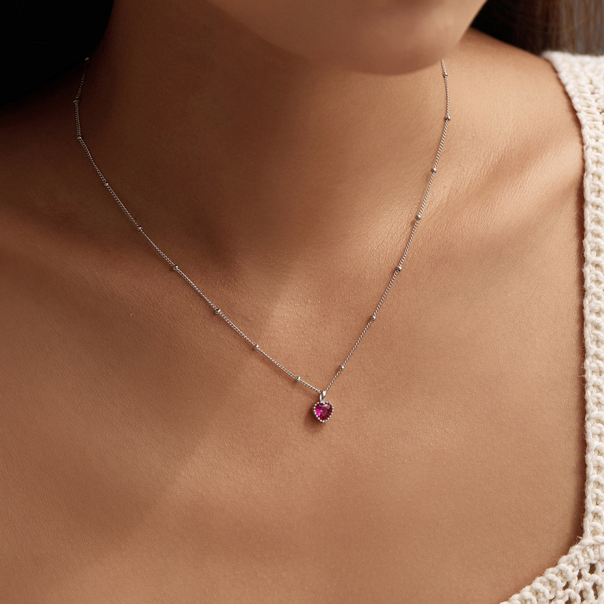 925 Sterling Silver Red Heart Necklace