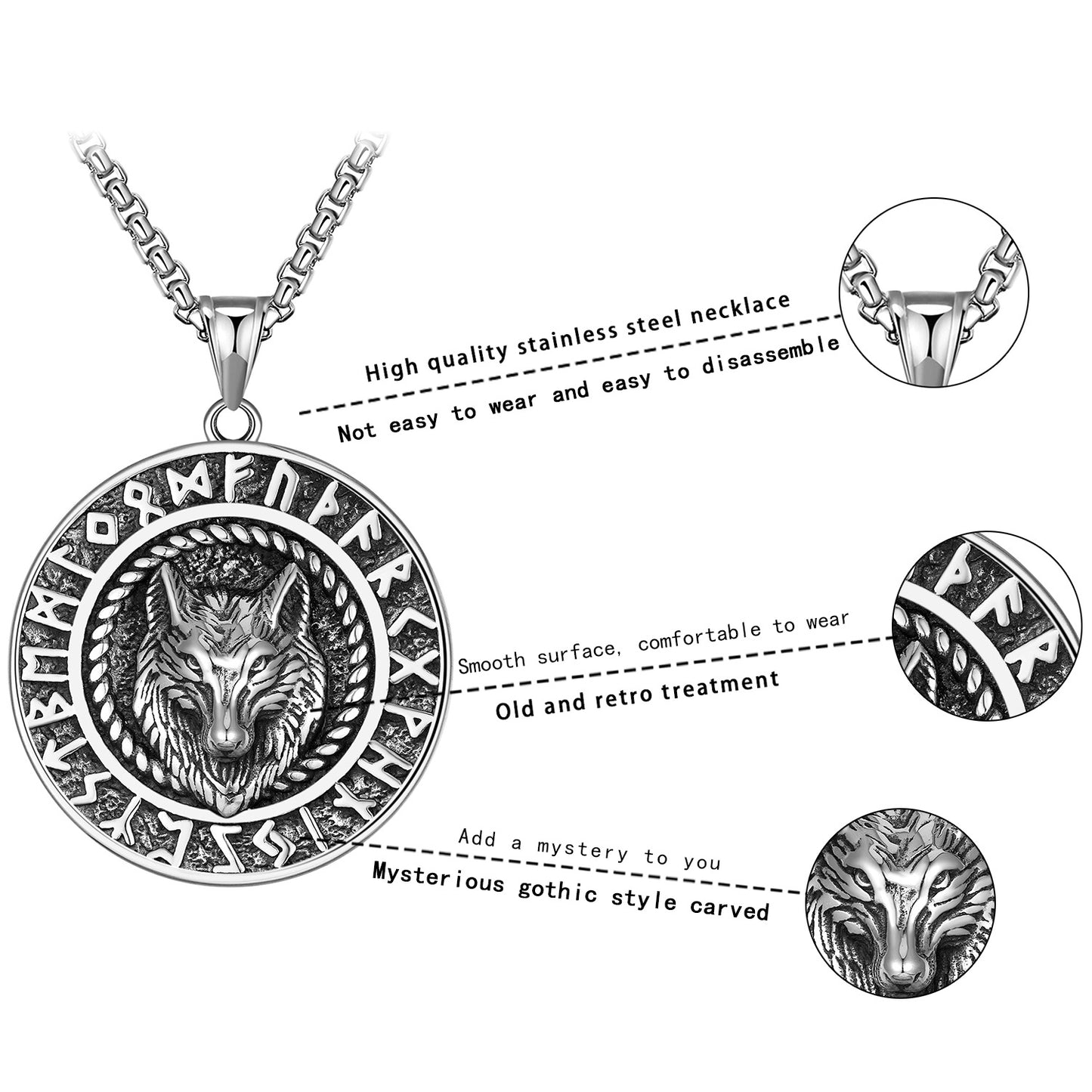 Steel Necklace - Vintage Nordic Rune Pendant