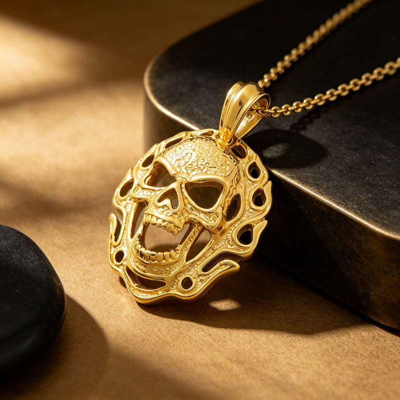Halloween Ghost Mask Punk Style Skull Stainless Steel Men's Pendant Necklace