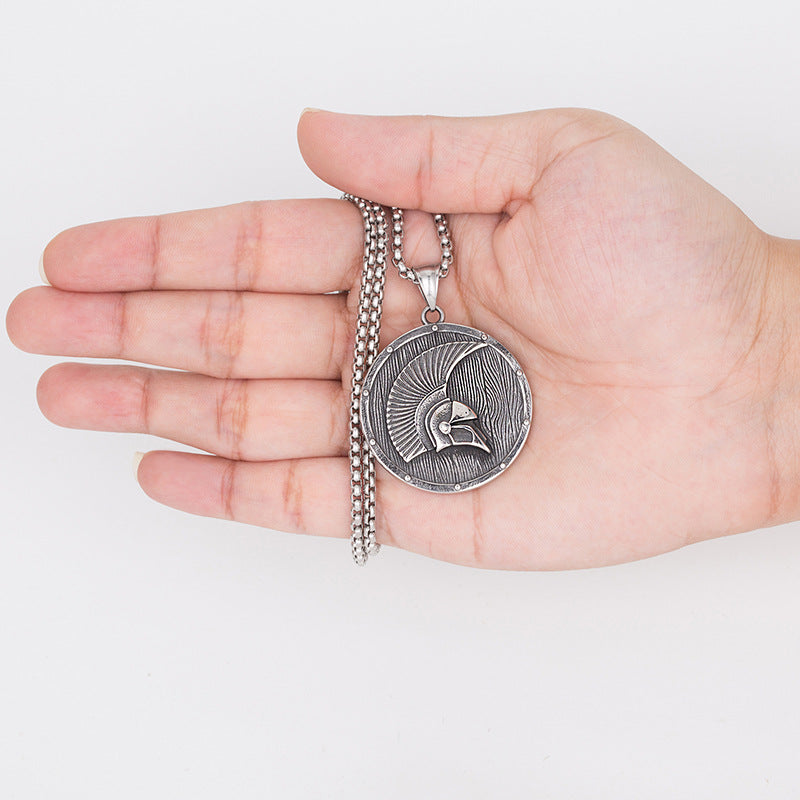 Steel Necklace - Statement Hip Hop Spartan Warrior Helmet Pendant Necklace For Men By Planderful Jewelry
