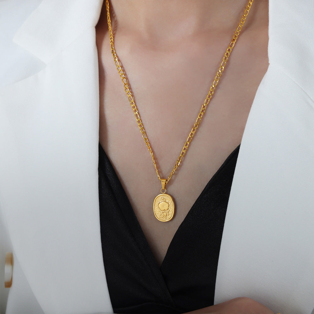 Elegant Titanium Steel Floral Pendant Necklace for Women