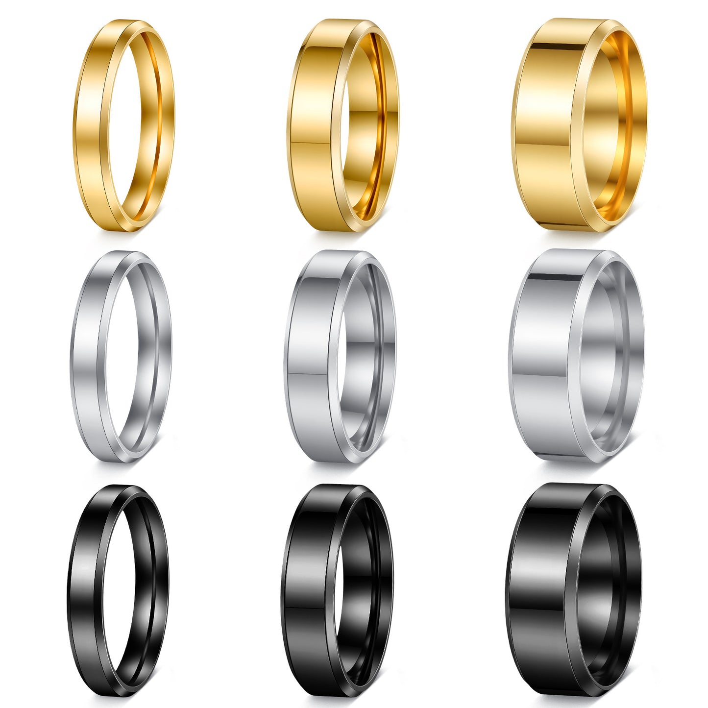 Planderful Everyday Genie Titanium Steel Ring Unisex 4mm 6mm 8mm Glossy Double Beveled Finish