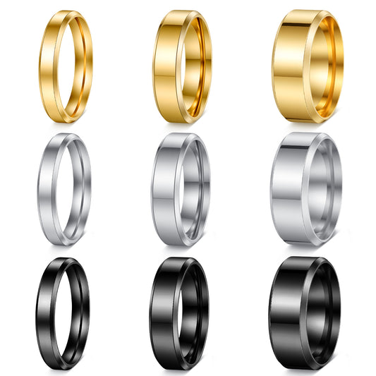 Planderful Everyday Genie Titanium Steel Ring Unisex 4mm 6mm 8mm Glossy Double Beveled Finish