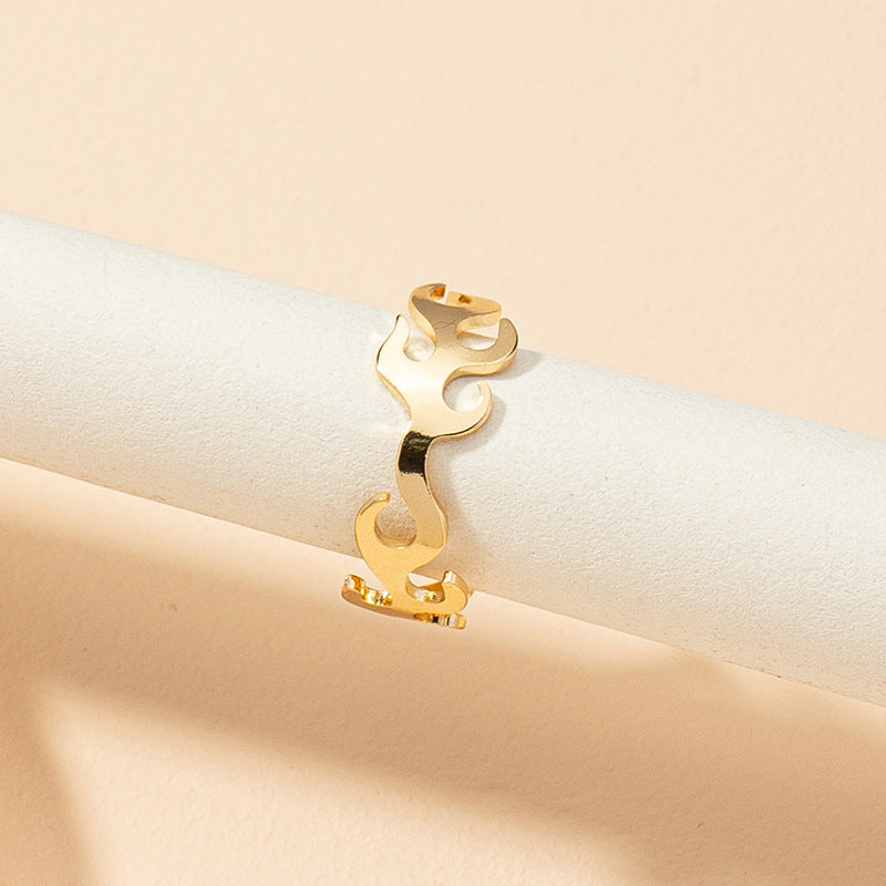 Fire-shaped Open Ring with European and American Style Handmade Jewelry