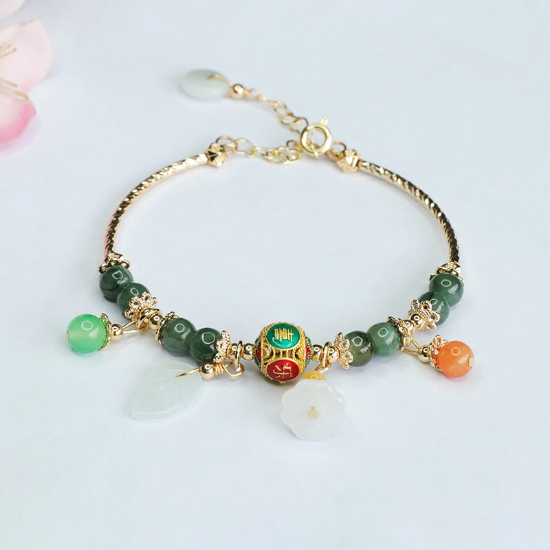 Fortune's Favor Sterling Silver Jade Leaf Enamel Bracelet