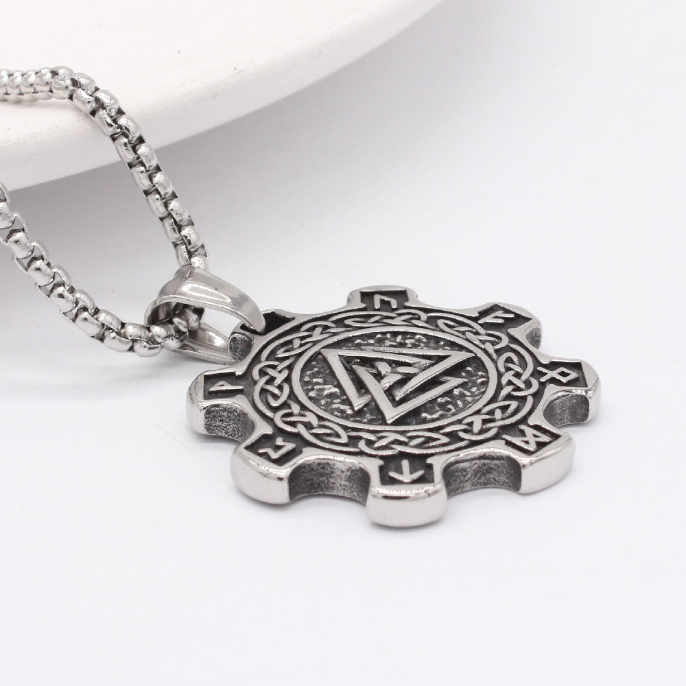 Viking Pendant Titanium Steel Gear Necklace Durable Retro Triangle Design For Men And Unisex Planderful