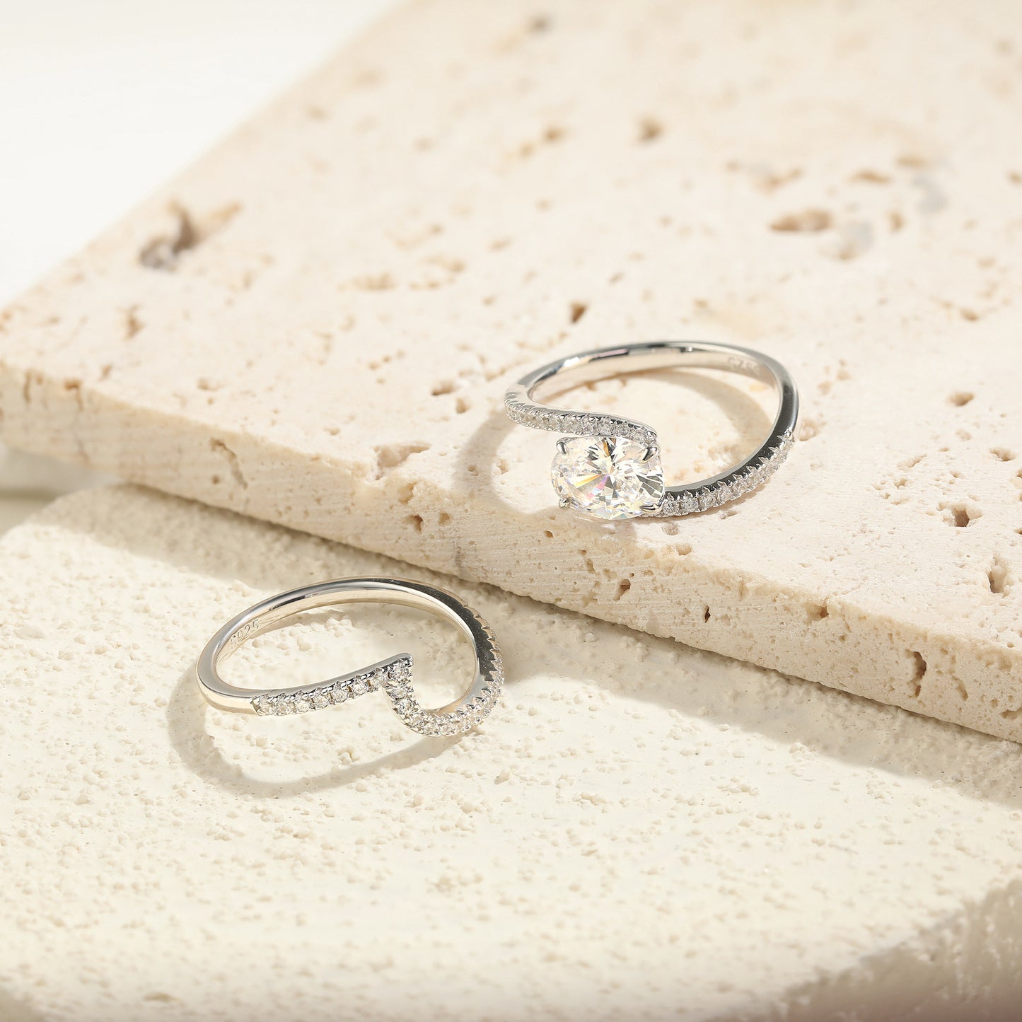 Planderful Sterling Silver Stacked Ring Set For Women With Twisted Arm And One And A Half Carat Zircon Sparkle