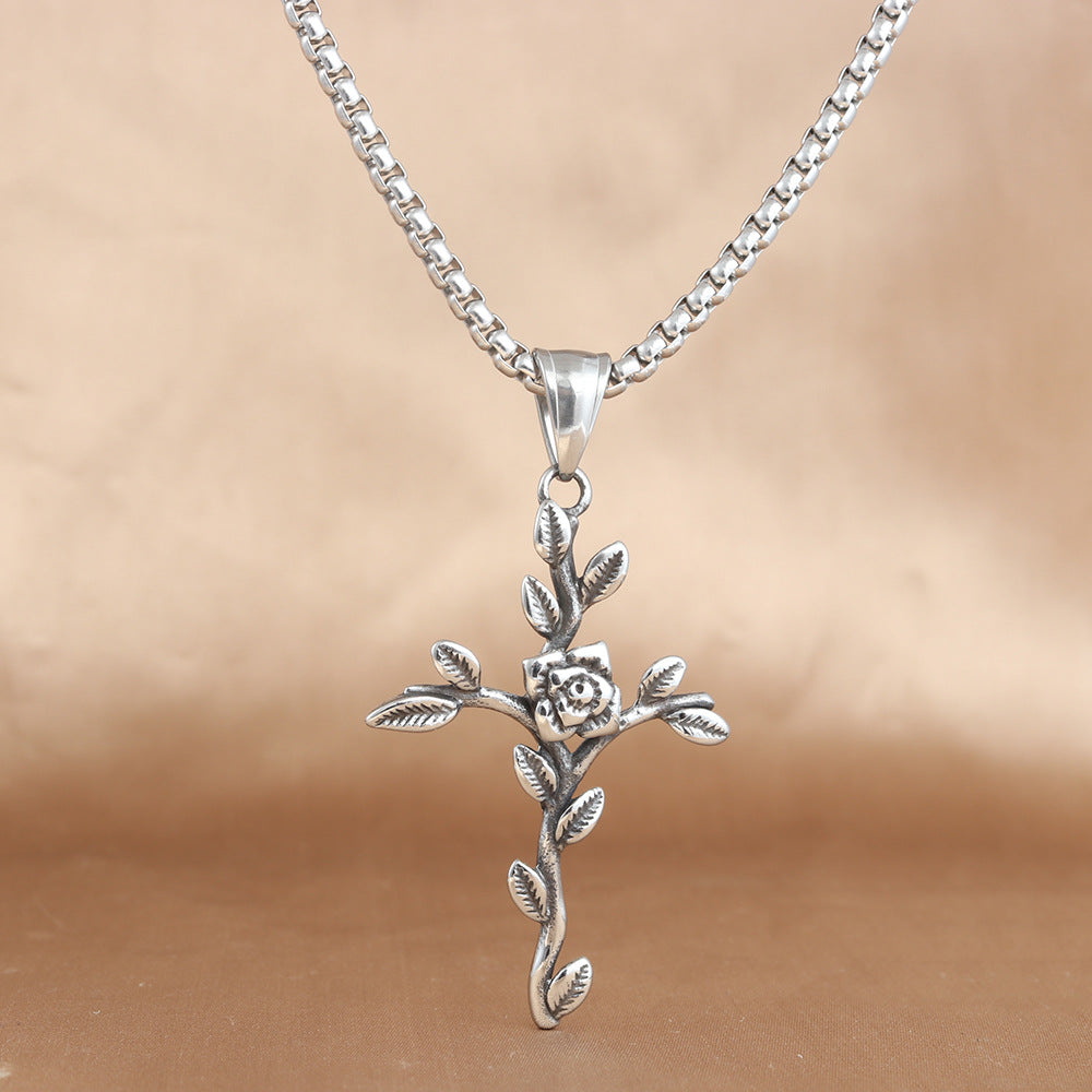 European And American Stainless Steel Cross Flower Pendant