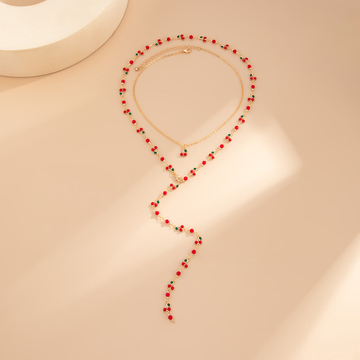 Cherry Pendant Y-Shaped Fringe Necklace