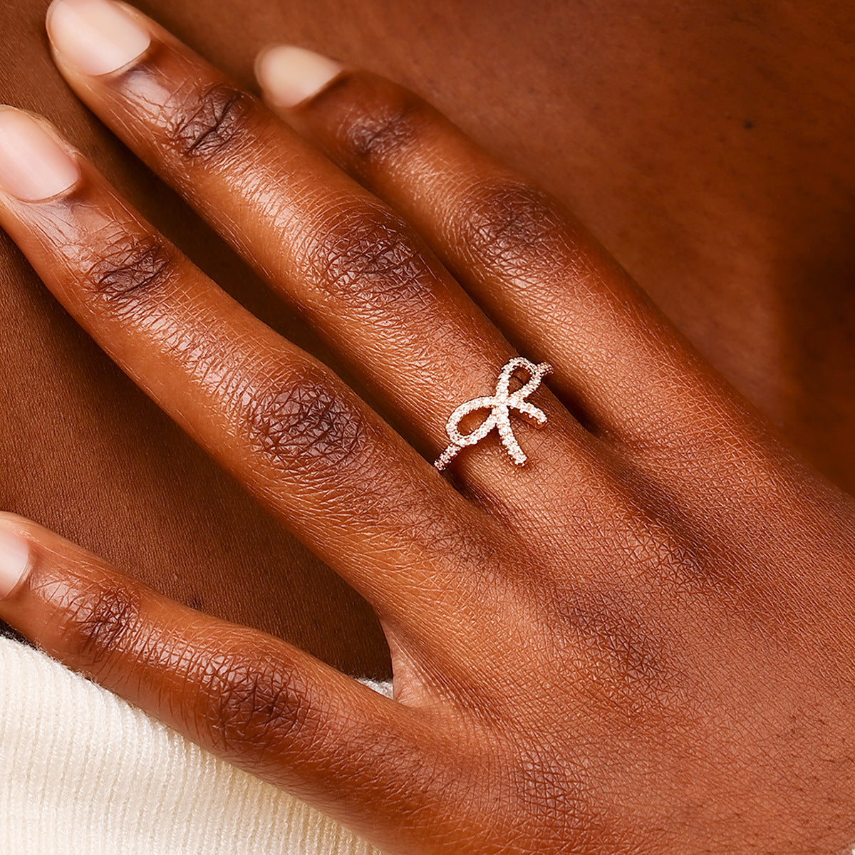 Micro Sparkling Bow Zircon Copper Ring - Stylish Women's Daily Jewelry