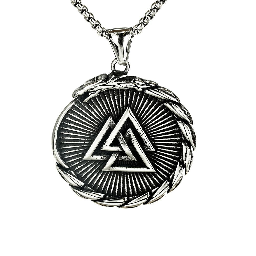 Vintage Nordic Men's Stainless Steel Viking Compass Pendant