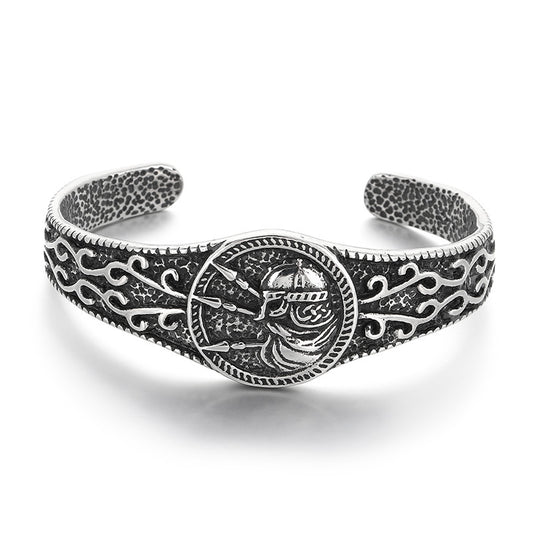 Nordic Viking Celtic Knot Horn Helmet Warrior – Vintage Persian Zoroastrian Men's Open Bracelet