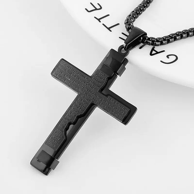Planderful Cross Pendant Necklace Titanium Steel Premium Non Fade Durable Men's Hip Hop Jewelry