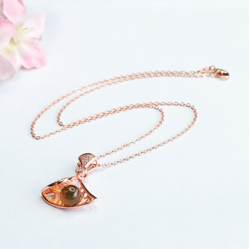 Blue Amber Zircon Skirt Pendant Necklace with Sterling Silver Bee's Wax Amber Gem - Fortune's Favor