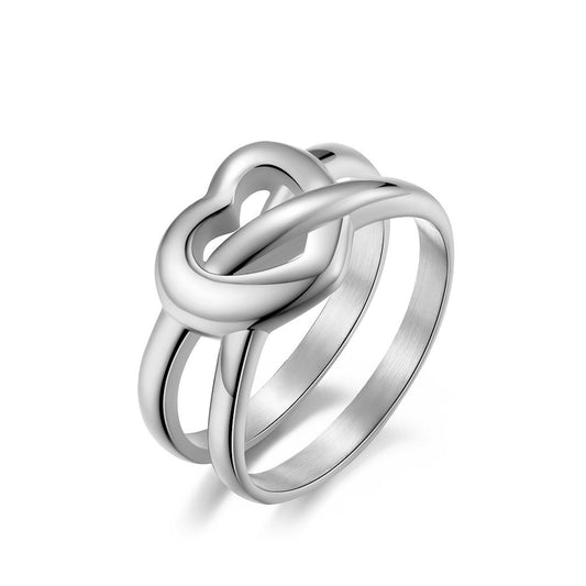 Heart-Shaped Double-Ring Proposal Engagement Non-Rusting Stainless Steel Women's