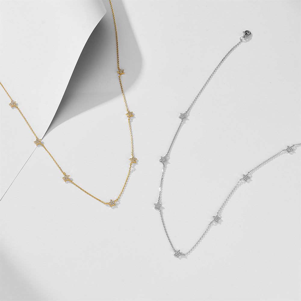S925 Sterling Silver Gold-Plated Star Pendant Necklace Versatile Neck Chain