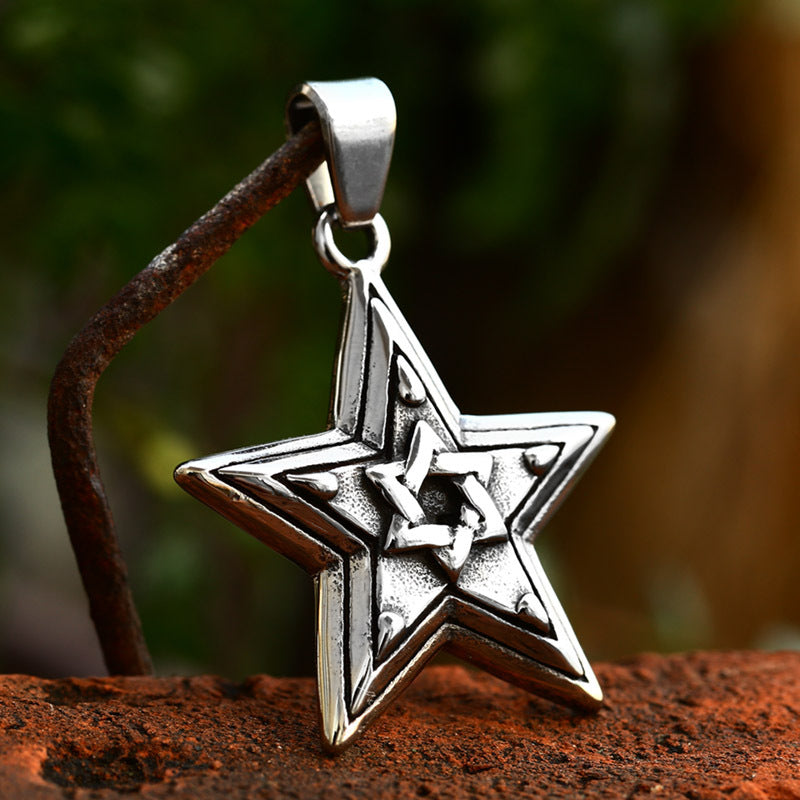 Retro Stainless Steel Five-Pointed Star Pendant for Men - Trendy Fashion Accessories Wholesale