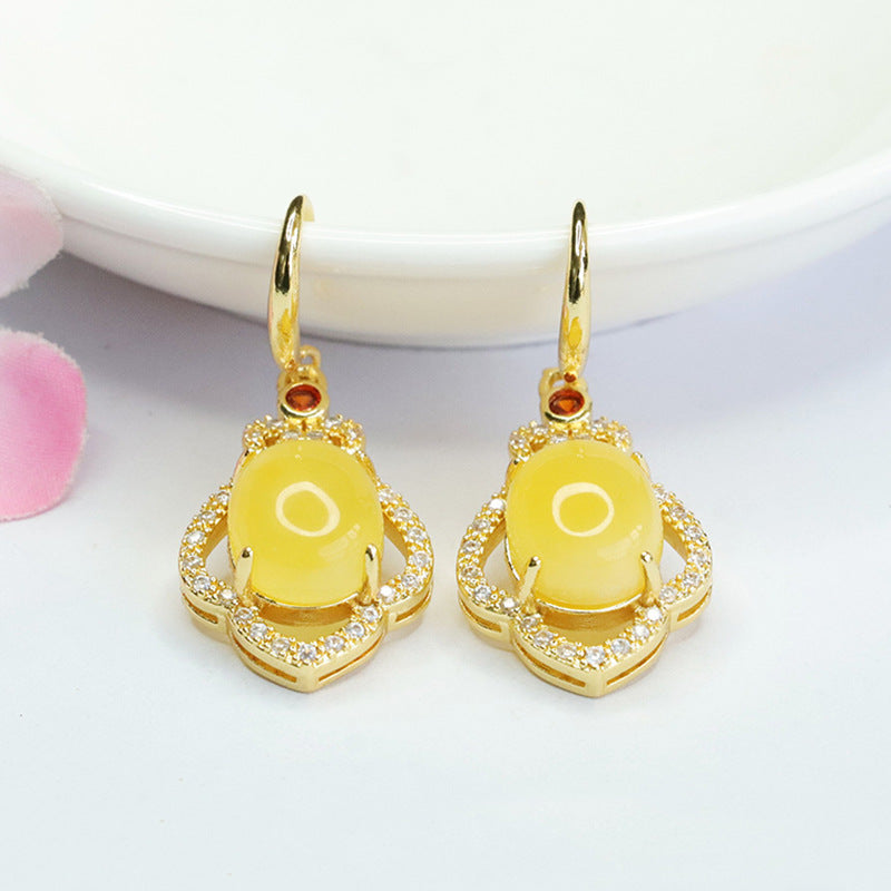 Beeswax Amber Floral Drop Earrings