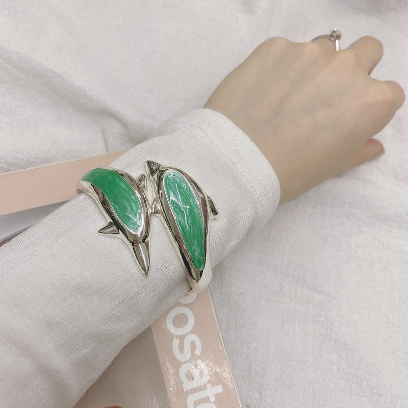Sleek Silver Dolphin Cloisonne Bangle with Vienna Verve Design