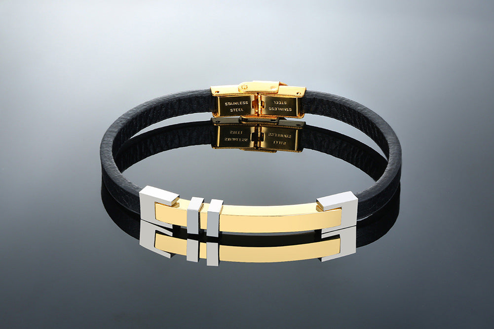 Cross-Border European and American Fashion Personalized Stainless Steel Curved Bracelet Gold for Men