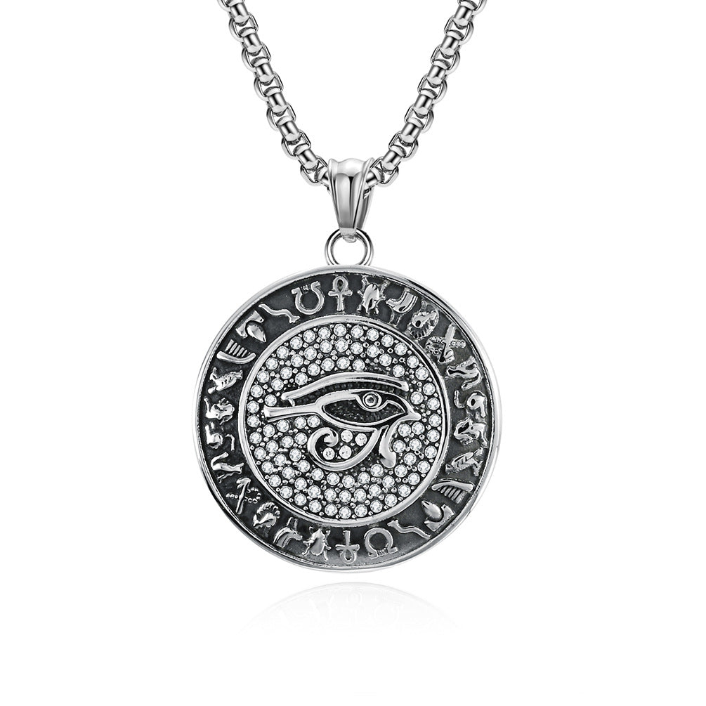 Eye Of Horus Necklace By Planderful Zircon Studded Ankh Symbol Jewelry In Titanium Steel For Hip Hop Fashion Fans