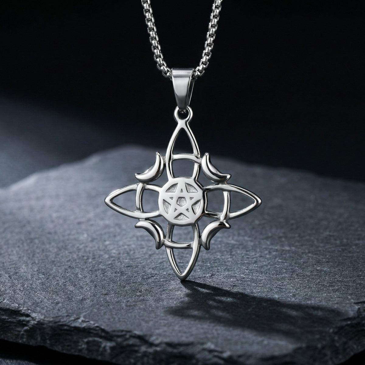 Celtic Knot Star & Moon Stainless Steel Pendant