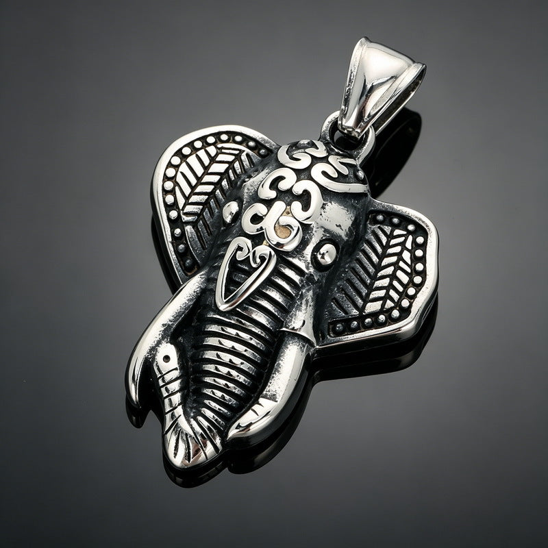 Vintage Ruby Jixiang Pendant Exotic Style Three-Dimensional Elephant Casting Pendant Stainless Steel Men's Necklace