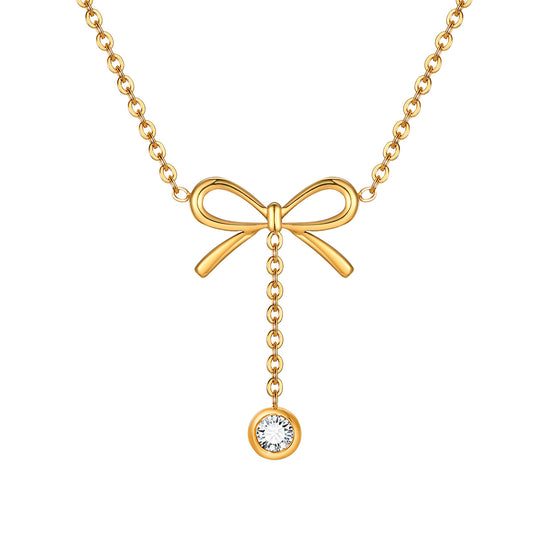 Stainless Steel Gold Butterfly Zircon Fringed Necklace Women