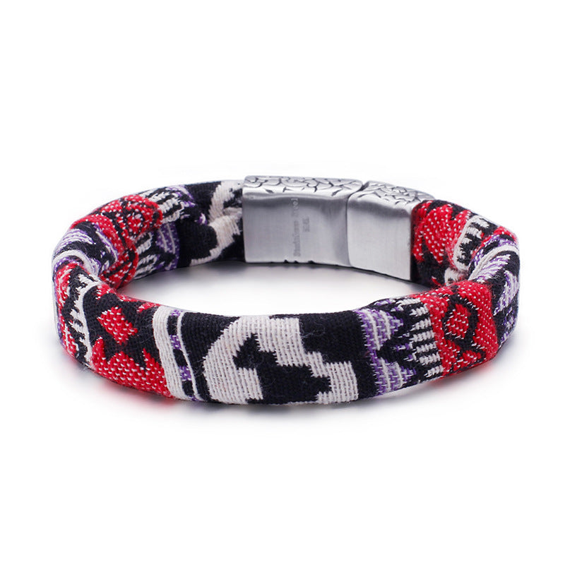 Sports Canvas Skull Men's Titanium Steel Bracelet