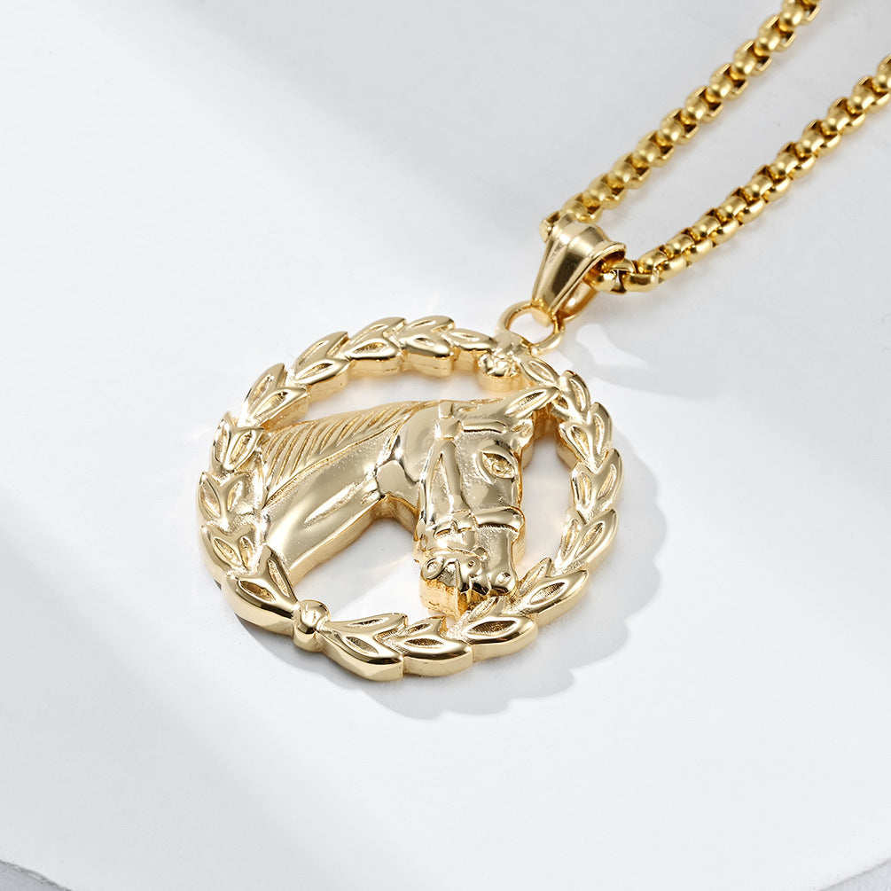 Planderful Stainless Steel Horse Head Pendant Personalized Unisex Punk Necklace For Men Women