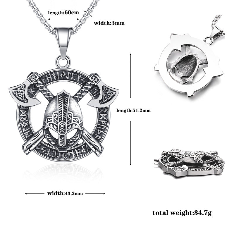 Steel Necklace - Statement Spartan Warrior Double Axe Pendant For Men Bold Hip Hop Style Jewelry