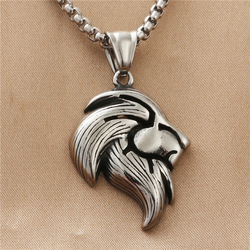 Personalized Titanium Steel Lion Head Pendant Necklace - Retro Punk Style for Men