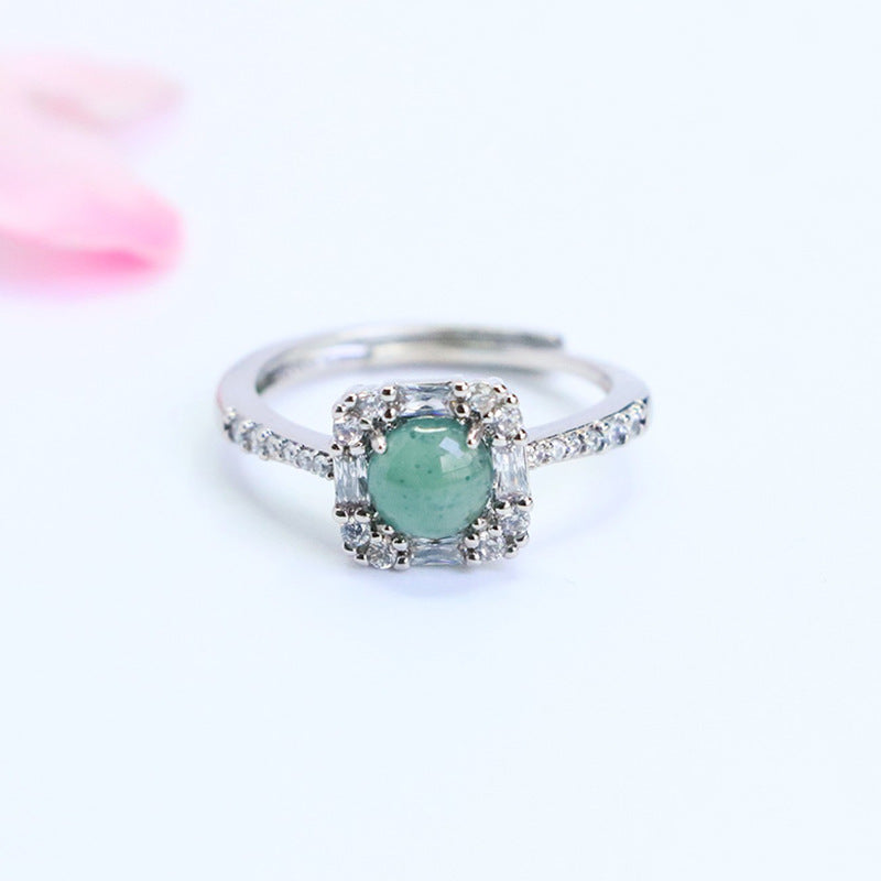 Blue-Water Jadeite Princess Square Ring